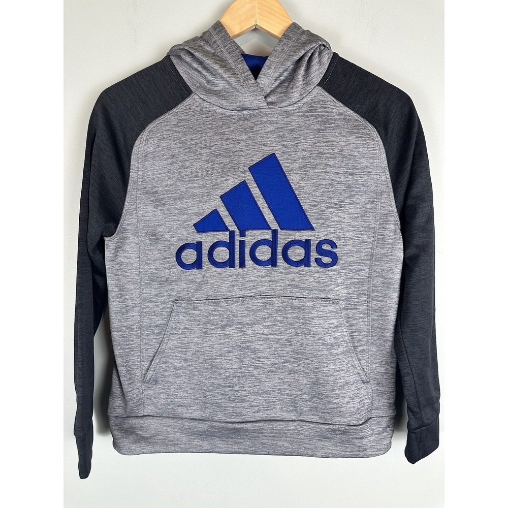 Adidas Activewear Pullover Hoodie Blue Logo Front Pocket Youth Size M 10/12